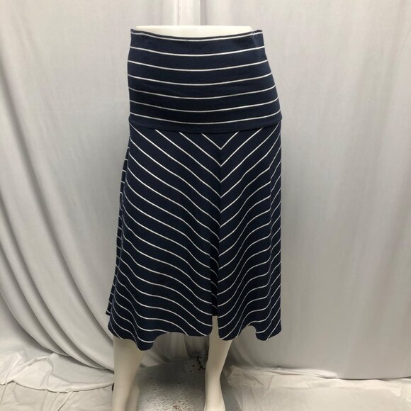 Lands End Navy White Stripe Skirt Womens Size Large Fit and Flare Casual Comfy - Picture 1 of 7